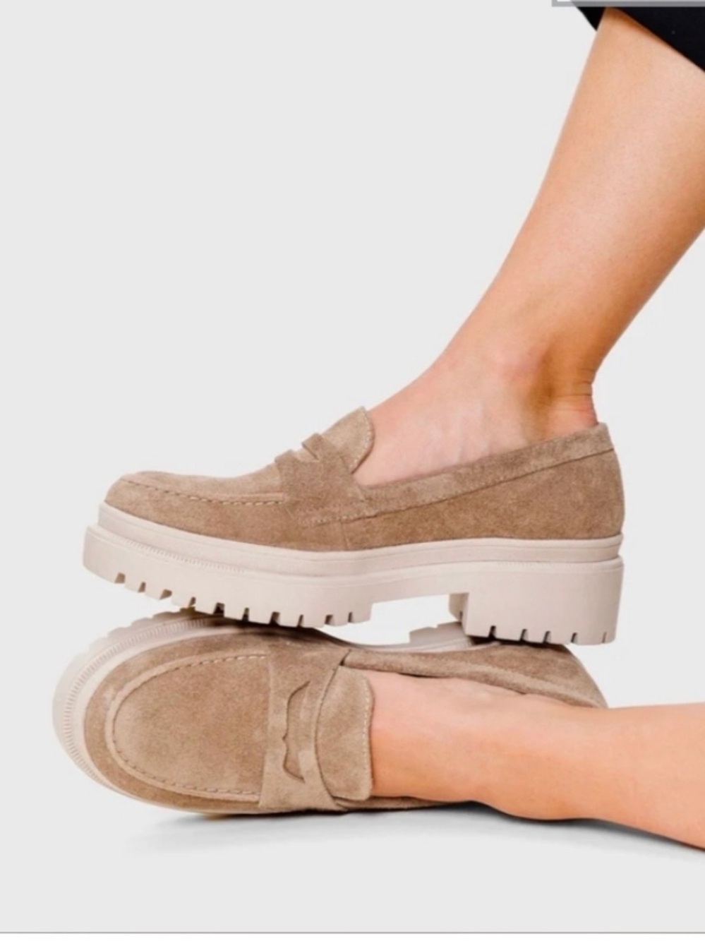 Patina Zoe chunky loafer Tan Suede Leather Platform Women's 7 Eur 37.